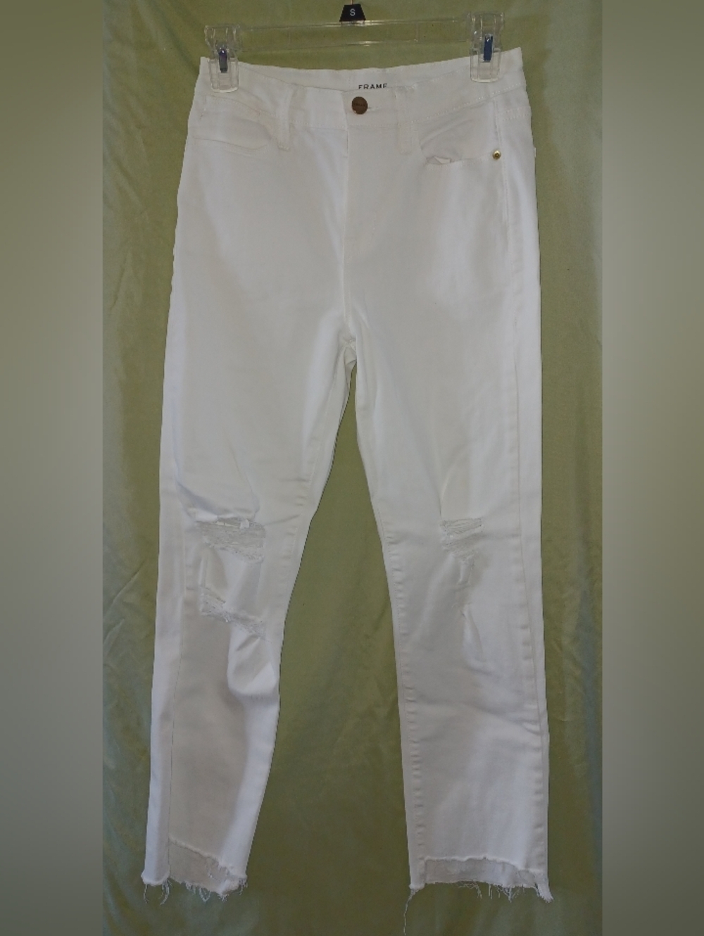 Frame Denim Le High Straight White Distressed Skinny Jeans